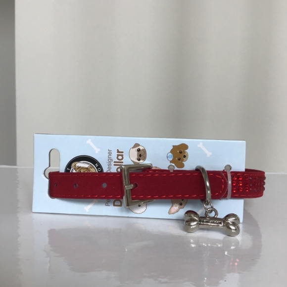 Pet London ruby red velvet like dog collar with bling size M - Picture 3 of 8